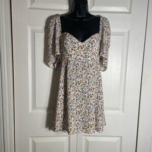 Flynn Skye Daisy Off The Shoulder Dress Women M Cream Pink Floral Babydoll Mini